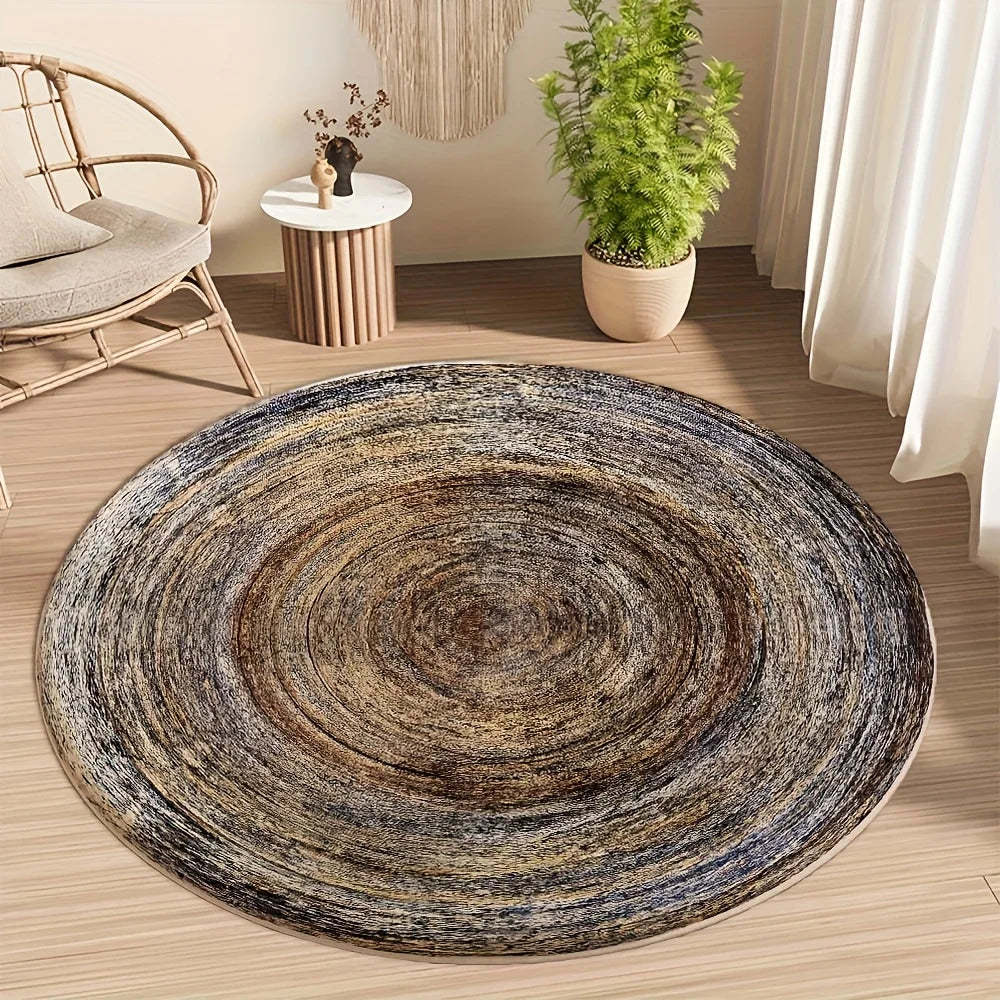 Trendy Bold Text Round Area Rug Stylish Typography Printed Carpet for Bedroom Apartment House Ornament Decoration