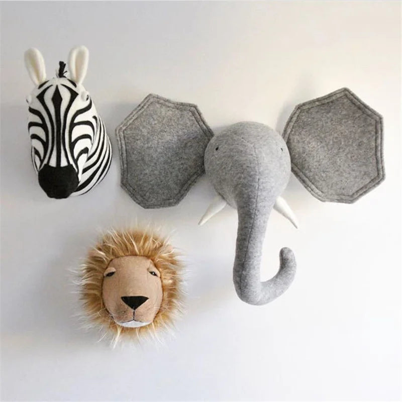 Kids Room Decoration 3D Cartoon Animal Head Wall Hanging Decor Elephant Deer Unicorn Stuffed Toys For Children Bedroom Decor