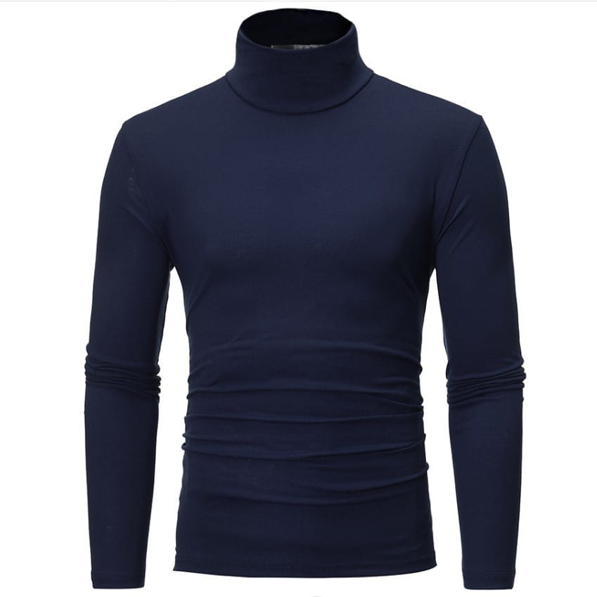 Camisa de invierno térmica tipo cuello alto ajustada para hombre color azul marino oscuro, de ajuste ceñido, con mangas largas y fruncido sutil en la cintura.