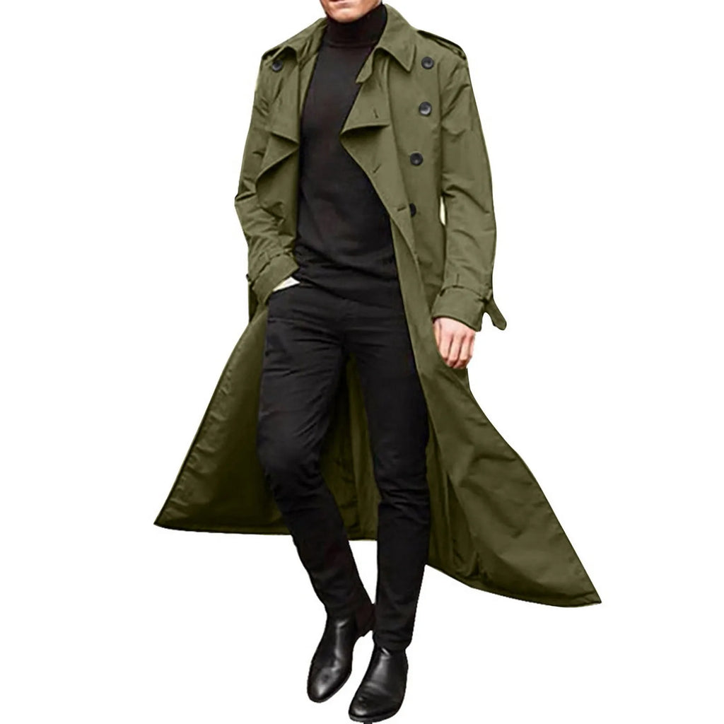 Men's Long-Slevee Luxury Full Length Trench Streetwear Casual Long Thin Coat Fashion Trench Coat Long Overcoat Winter Business