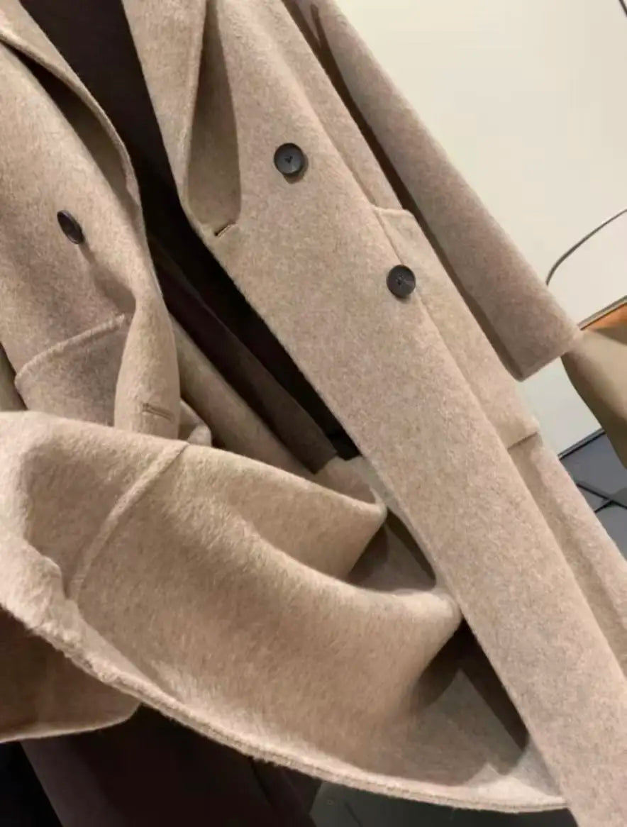 Original high-quality 2026 new style women's double-breasted loose woolen overcoat with 53 wool blend