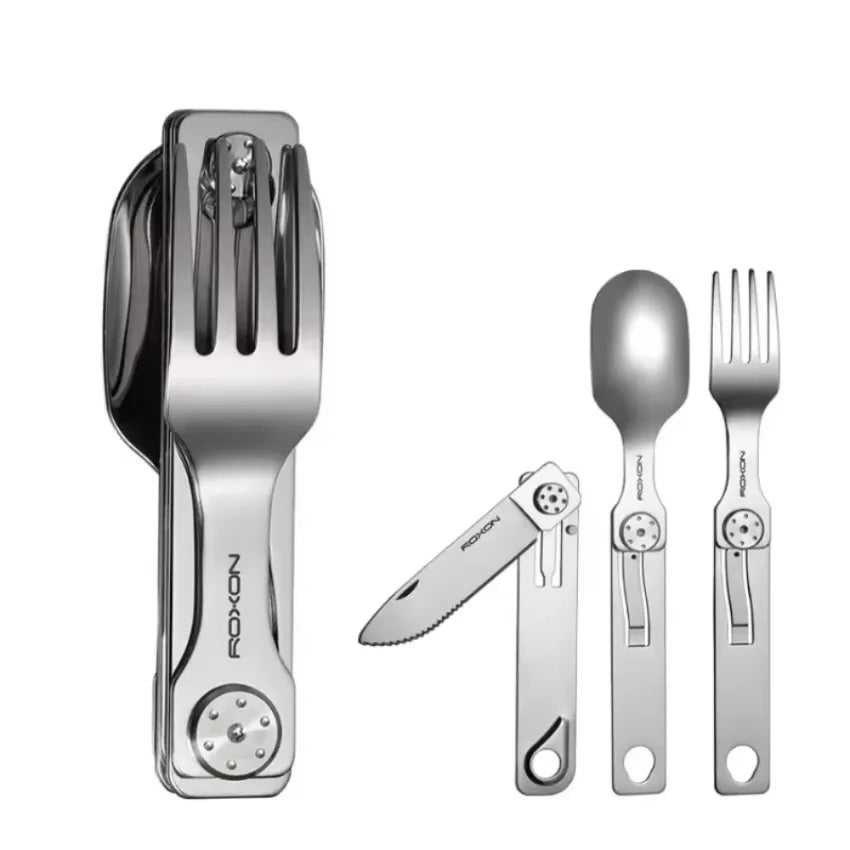 3-in-1 Tableware Knife and Fork Spoon Set Outdoor Stainless Steel Camping Field Portable Multifunctional Dinnerware Kitchen
