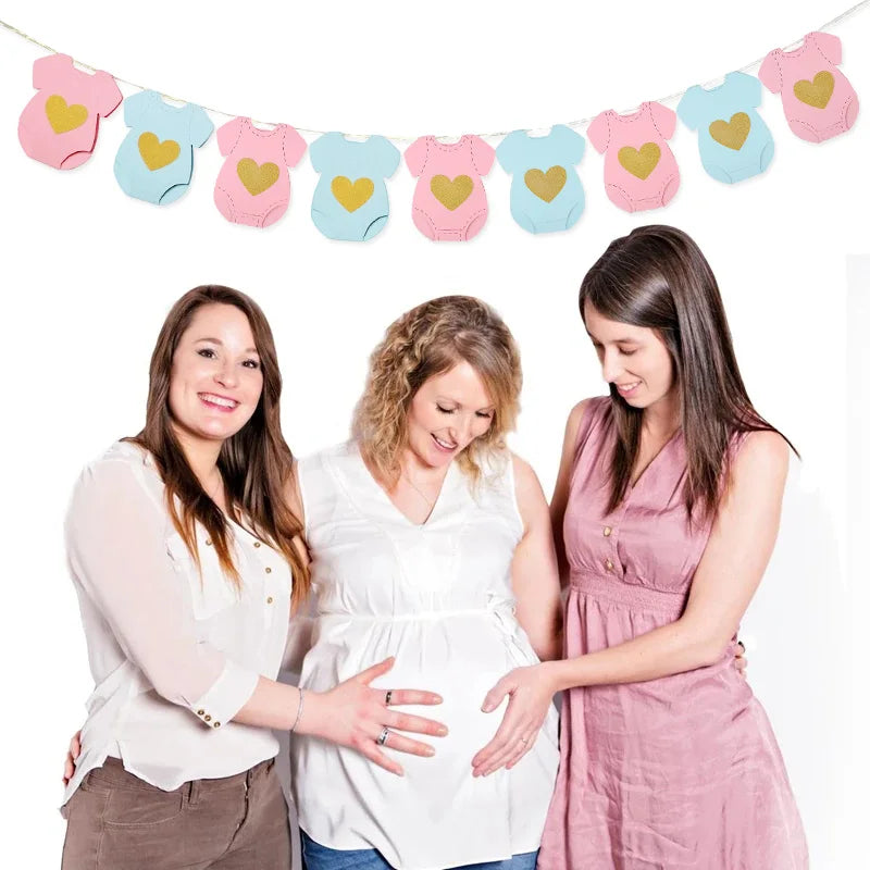 Baby Shower Paper Garland Short-Sleeve Bodysuits Clothesline Garland Gender Reveal Birthday Banner Baby Outfit Banner Flag Decor
