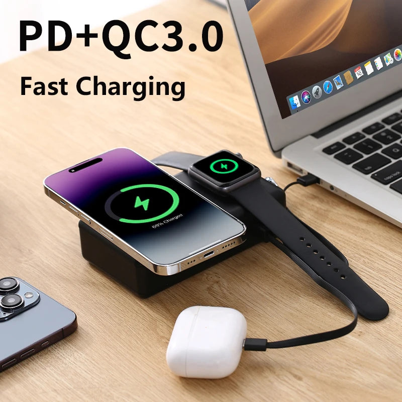 65W GaN USB C Charger Power Bank 20000mAh Qi2 Magnetic Wireless Fast Charger for iPhone 16 iWatch Laptop Powerbank with AC Plug