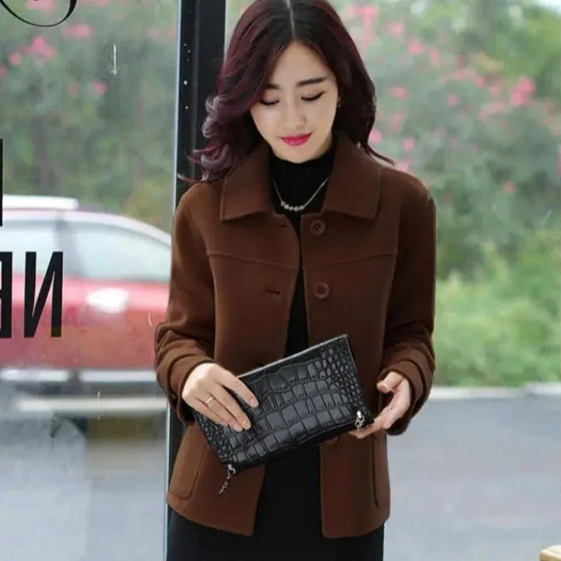 Women's Wool & Blends Coat Half Short Yellow Plain Ladies Jackets Medium Novelty Winter Clothes 2025 on Sale Casual Fashion Hot