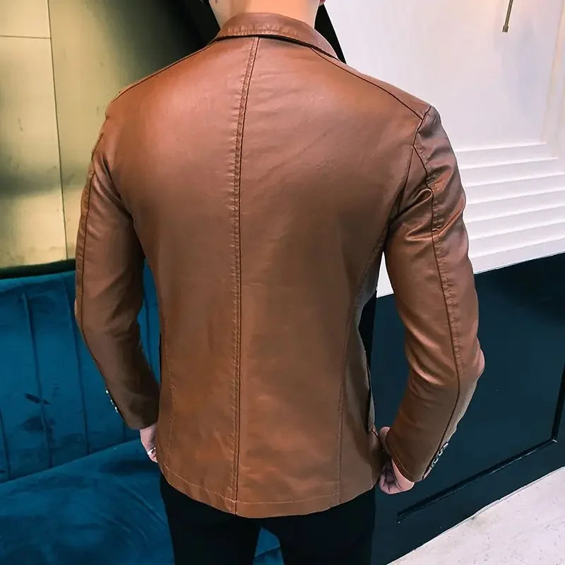 Leather Jacket for Men Thin Coats Slim Fit Spring Autumn Handsome Vintage Man Suits and Blazers Clothing Casual Clothes Original