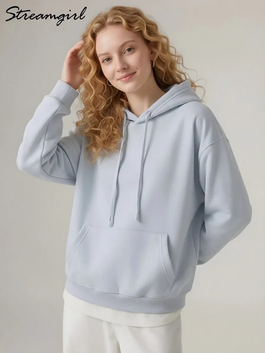 Women Sweatshirt With Hoodies Autumn Navy Blue Oversized Hoodie Grey Cotton Pullover Solid Hooded Tops Women Hoodies Oversized