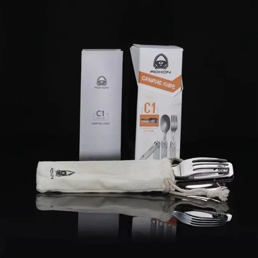3-in-1 Tableware Knife and Fork Spoon Set Outdoor Stainless Steel Camping Field Portable Multifunctional Dinnerware Kitchen
