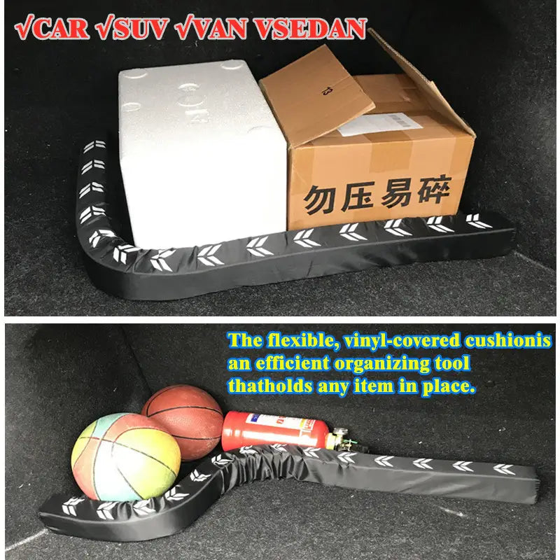 Cojín organizador flexible para el maletero del coche con funda de vinilo negro y patrones de punta de flecha blancos, para almacenamiento y organización del vehículo