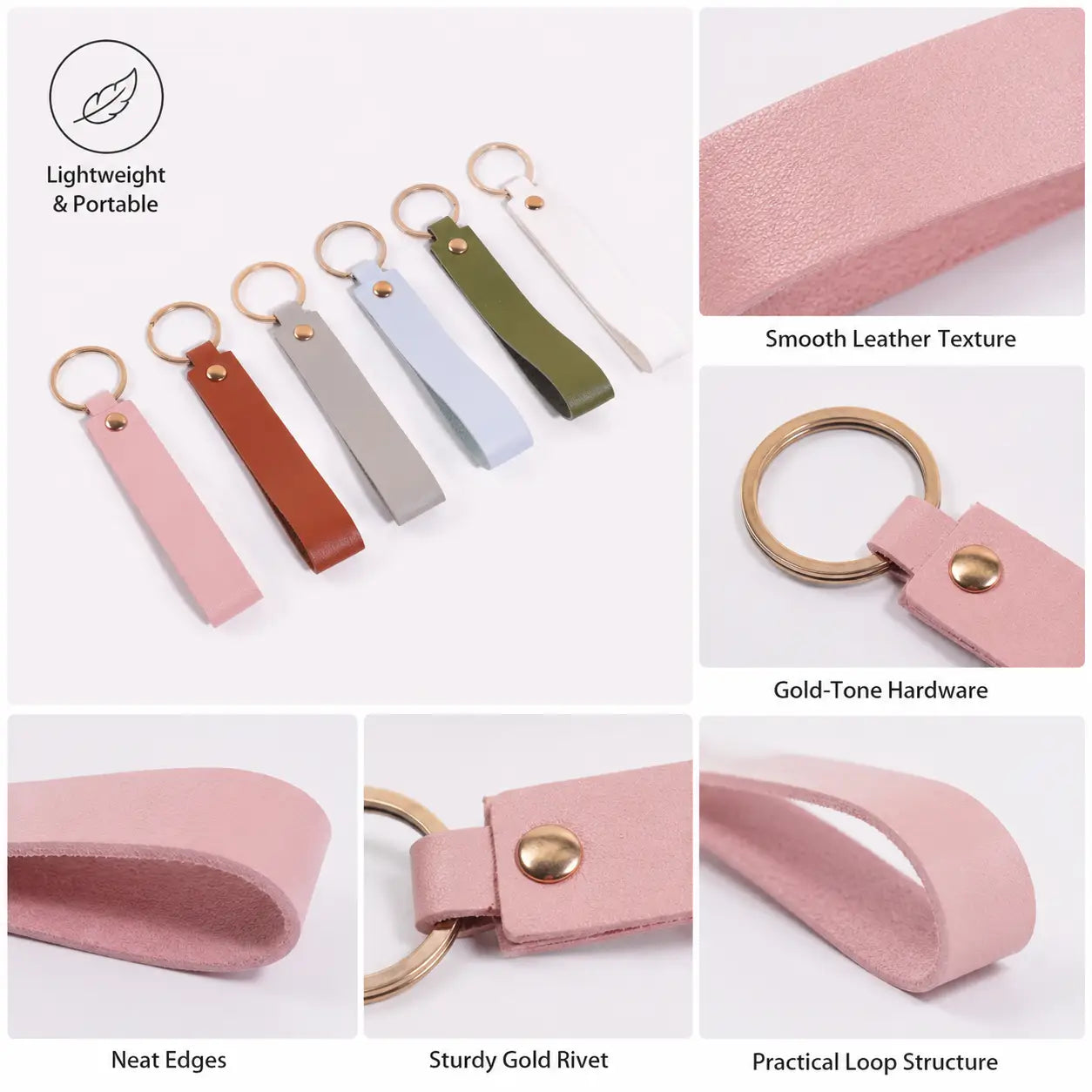 Custom name pink leather keychain featuring gold-tone hardware and a sturdy rivet for secure attachment.