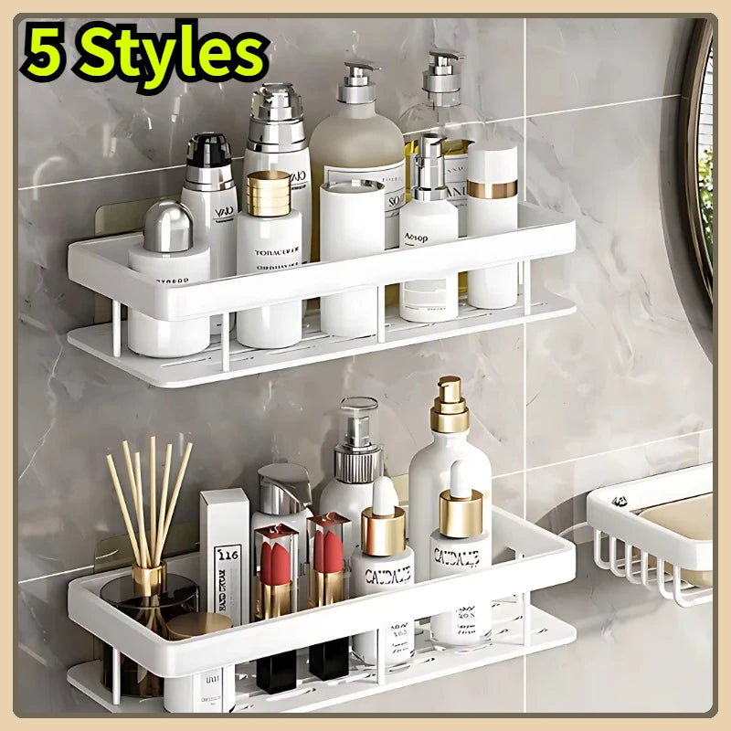 Bathroom Shelf Kitchen Storage Organizer Aluminum Alloy Shampoo Rack Shower Shelf Bathroom Accessories No Drill Shelf