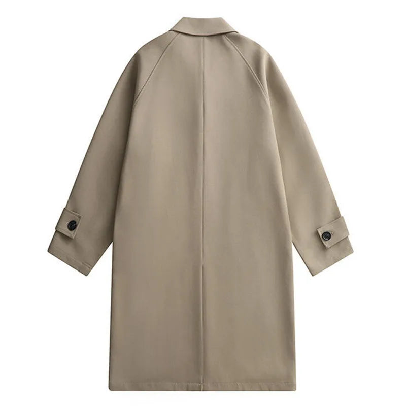Trench Men Long Windbreaker Coat Fashion Business Casual Loose Solid Trench Mens England Style Turn Down Collar Jackets Outwear