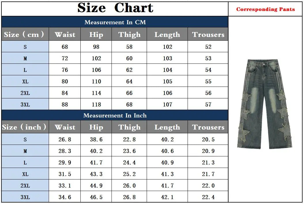 Jeans en denim délavé et déchiré baggy style y2k bleus présentant des découpes en forme d’étoiles et des bords effilochés.