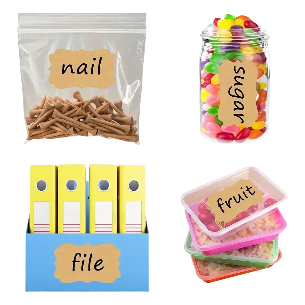 Clear plastic zip-top bag labeled nail containing wooden tacks for 500pcs rolled gift labels adhesive paper stickers christmas decorations