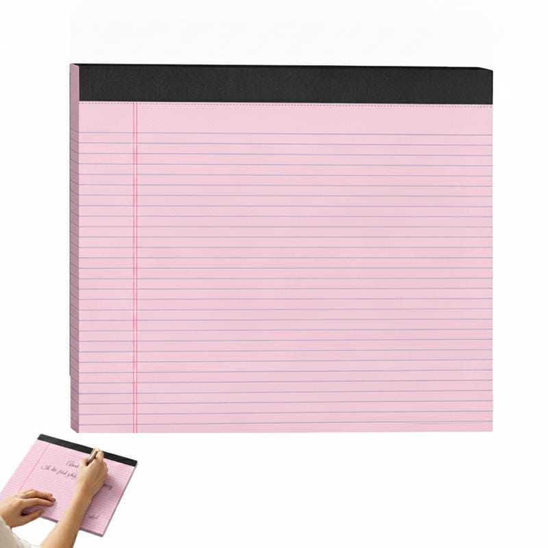 A5 lined colorful notepad with pink pages and black binding designed for note taking.