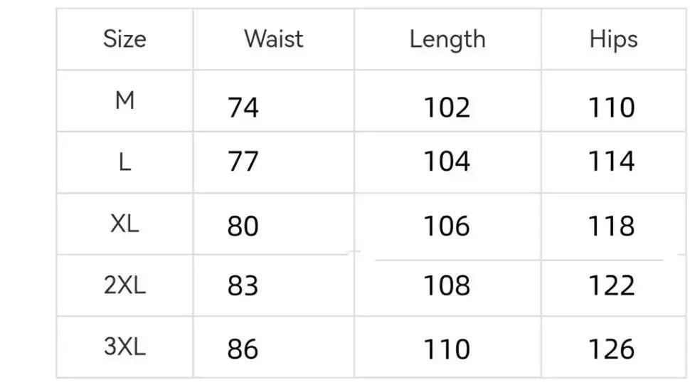 Größentabelle mit Maßangaben für Bundlänge und Hüftumfang von Herren-Cargohosen Loose Straight Arbeits-/Werkhosen in den Größen M bis 3XL.
