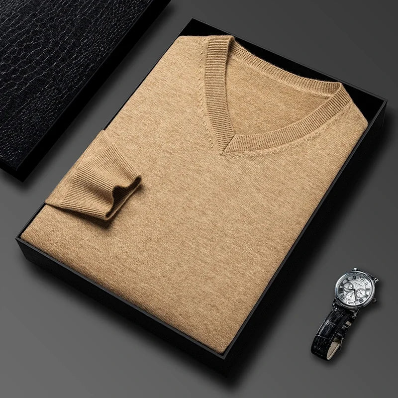 New Sweatwear Men's V Neck Basic Solid Color Sweaters Round Neck Elastic Pullovers Warm Autumn Knitted Oversized Sweater Men