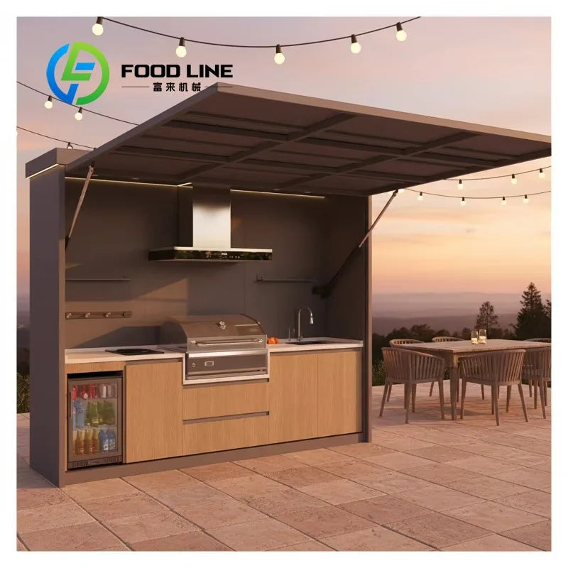 Custom Pergola Hot Sale DIY Outdoor BBQ Modular Kitchen Modern Cabinets Set with BBQ Fridge and Sink Waterproof for Patio Garden