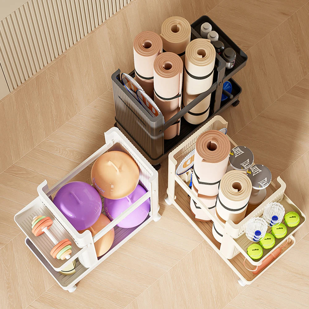 Gym Equipment Organizer Trolley with Wheels Gym Equipment Holder Sports Equipment Storage Rack Sports Equipment Trolley Basket
