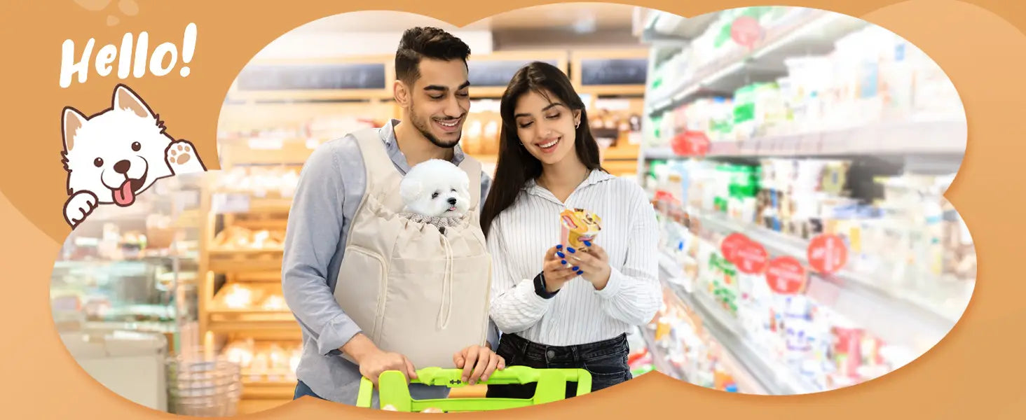 Sac à dos de transport pour animaux souple beige pour la poitrine, le cou et le dos, pour chats et chiens, fabriqué en tissu, avec une poche orientée vers l’avant, conçu pour contenir et transporter de petits chiens.
