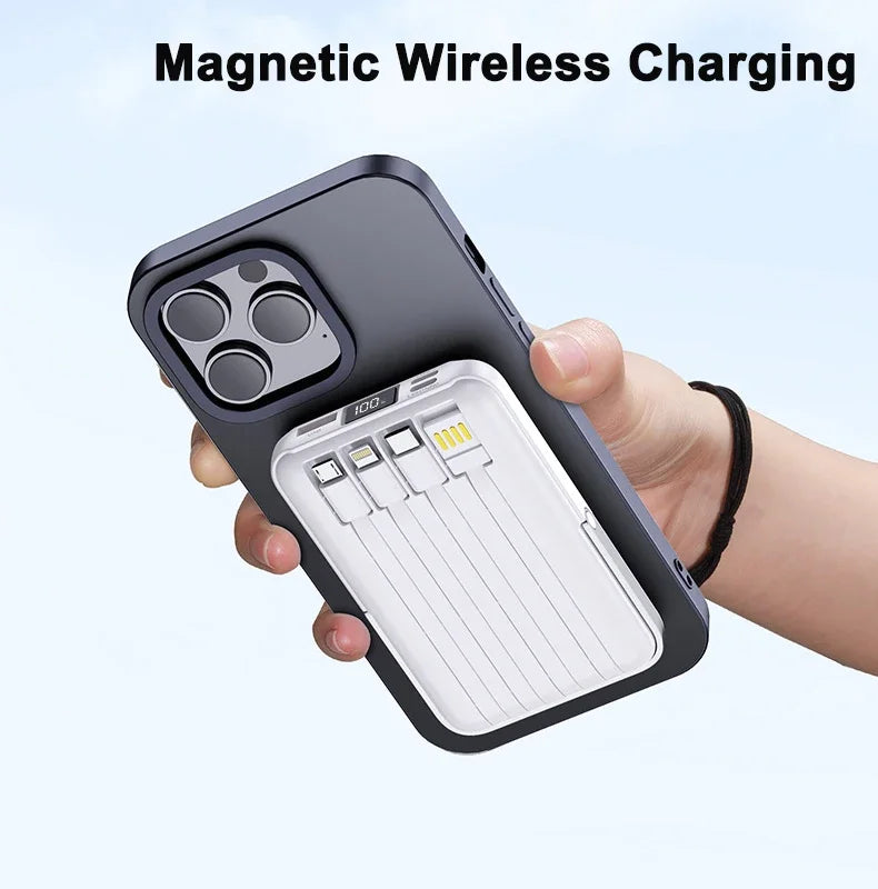 Magnetic Suction Wireless Charger 200000mAh Fast Charge Powerbank Built-in Stand Portable External Battery For Smartphone