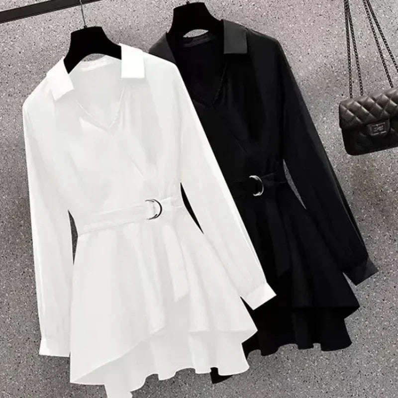 Women Blouses Summer Shirts 2025 New Short Spring High Waist Long Sleeve Shirt Casual Elegant Work Slim Fit White Black Y2k Top