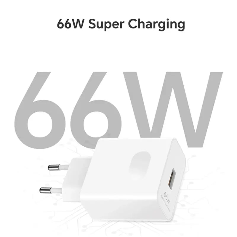 Chargeur mural UE blanc 66 W rapide avec câble de type C, présentant un design minimaliste élégant et une fiche au format européen