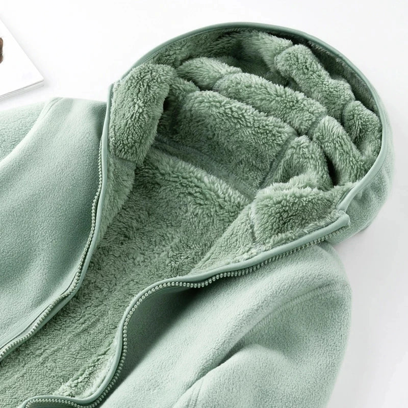 Women Pullover Sweatshirts Winter Unisex Reversible Hoodie  Warm Polar/Coral Fleece Hooded Jacket Ladies Flannel Coat Hoody