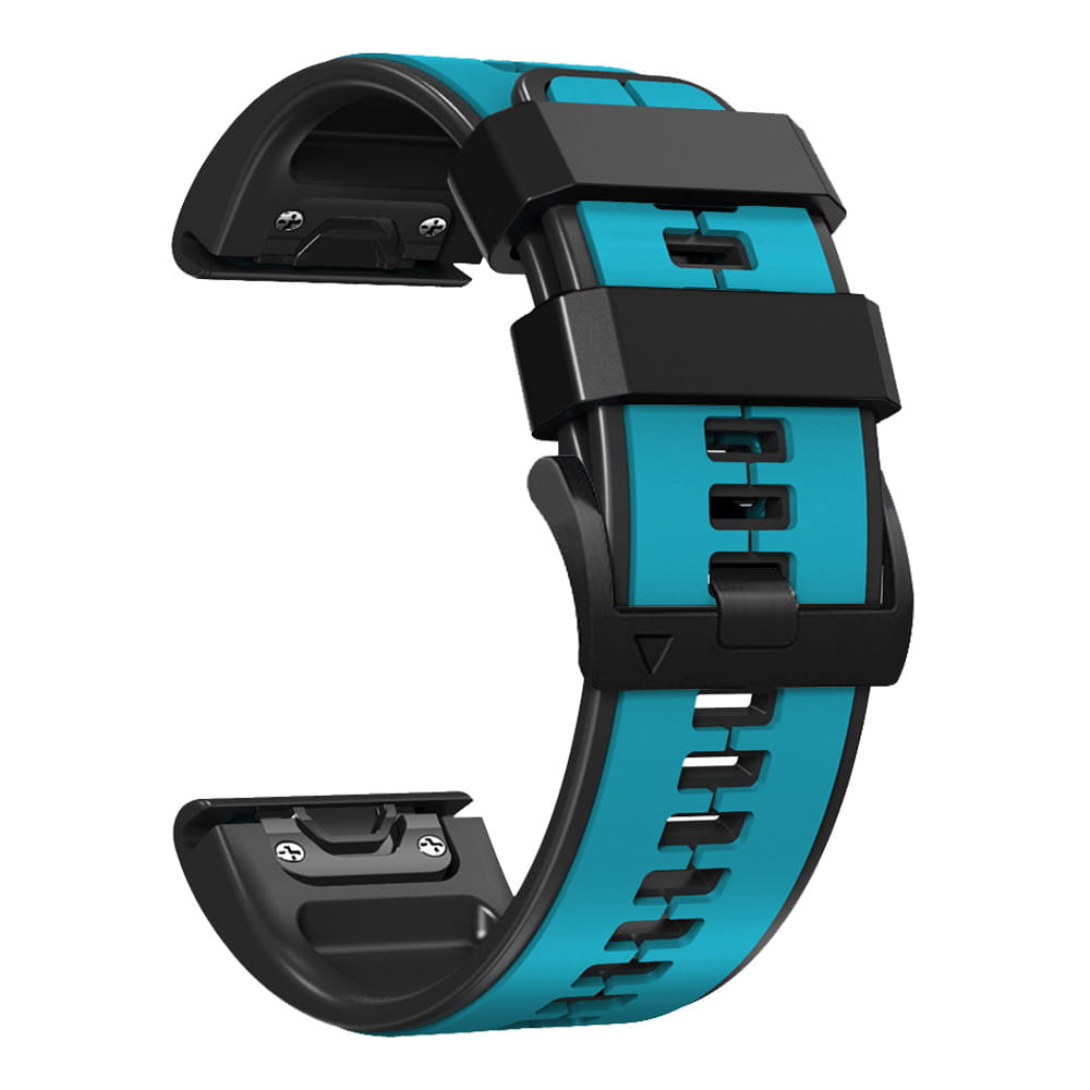 Garmin Fenix Silikonarmband in Türkis und Schwarz mit strapazierfähigem, sportlichem Design aus Silikon, entwickelt für Garmin Forerunner- und Fenix-Modelle.