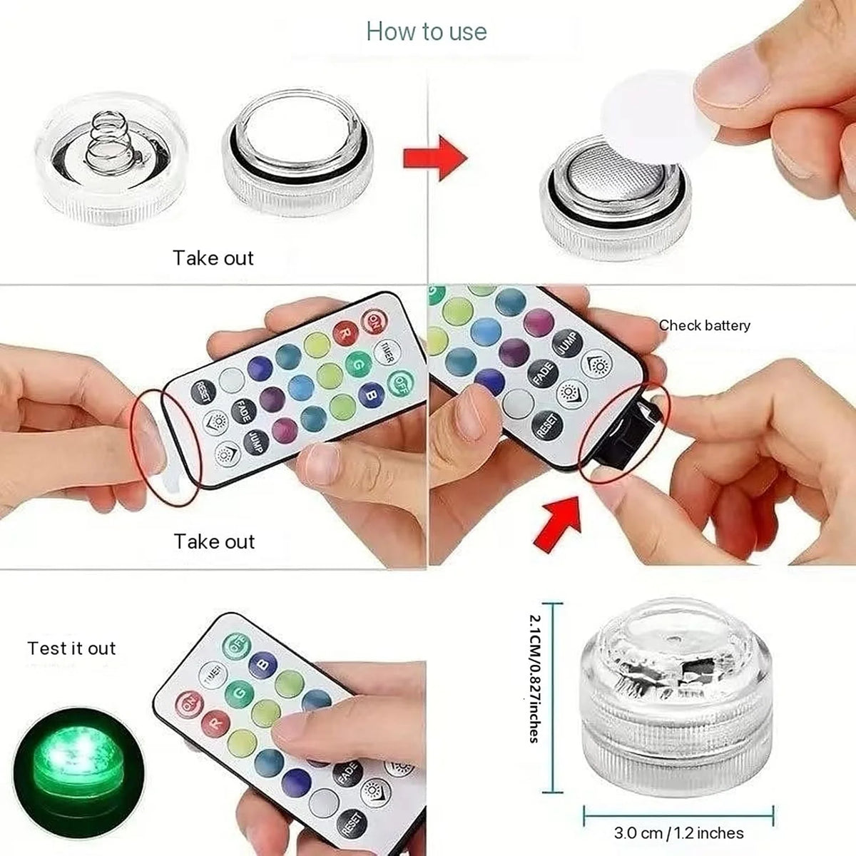 1/2/4/6/8/10 Submersible LED Lamp, RGB Waterproof Color-Changing Tea Lamp with Remote Control, Battery-Powered Mini Lamp