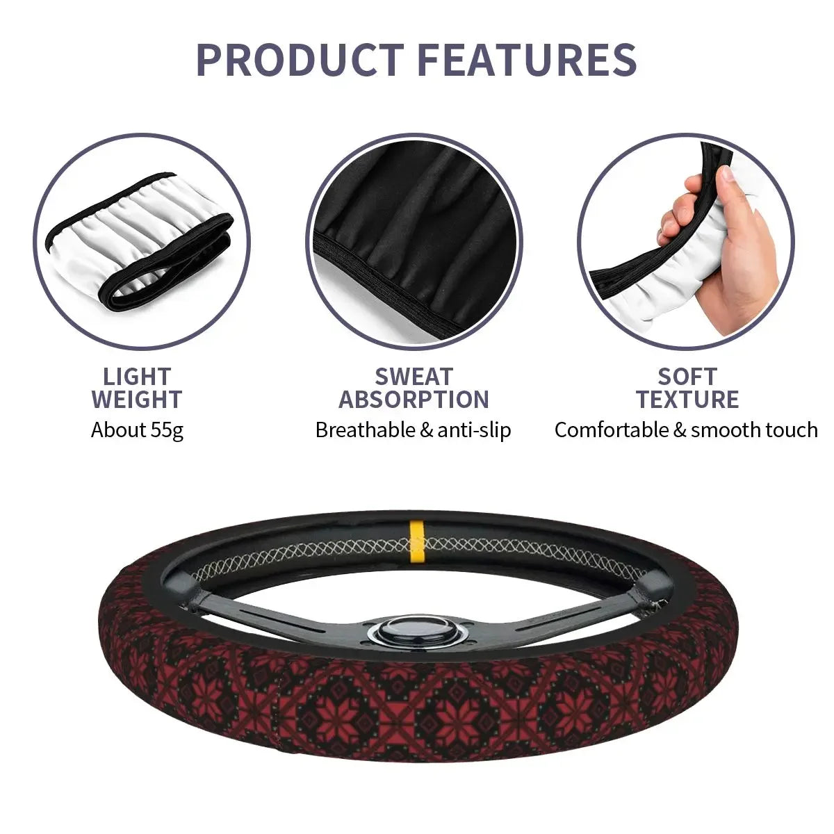Palestinian Tatreez Car Steering Wheel Cover Palestine Steering Wheel Protective Cover Auto Steering-Wheel Accessories