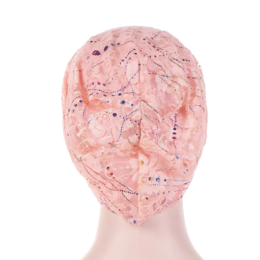 Women's Breathable Lace Turban Hat Spring Summer Thin Hijab Caps Fashionable Elastic Flower Headscarf Soft Comfortable Sleep Cap