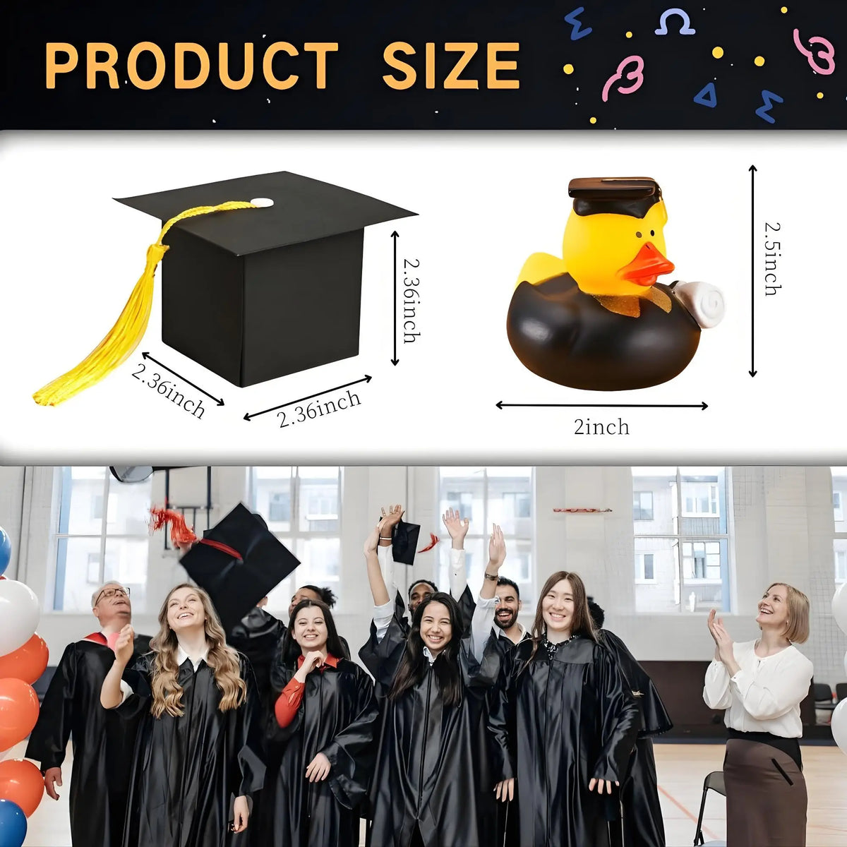 6/12/24 Sets of Graduation Rubber Duck and Grad Gift Candy Boxes with Yellow Tassel Mini Graduation Duck Bulk Grad Party Favors