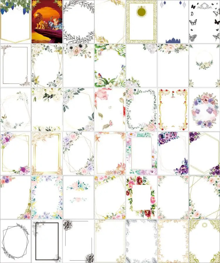 Jewish blessing card acrylic keychain party favor 10pcs featuring delicate floral and botanical borders in soft pastel hues with watercolor-style flowers leaves butterflies and geometric frames.