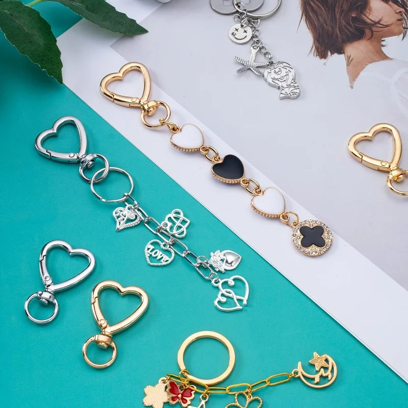 3Pack of heart-shaped keychains with clips，Rotating spring hook metal keyring accessory，Suitable for keys andDIYHandicrafts