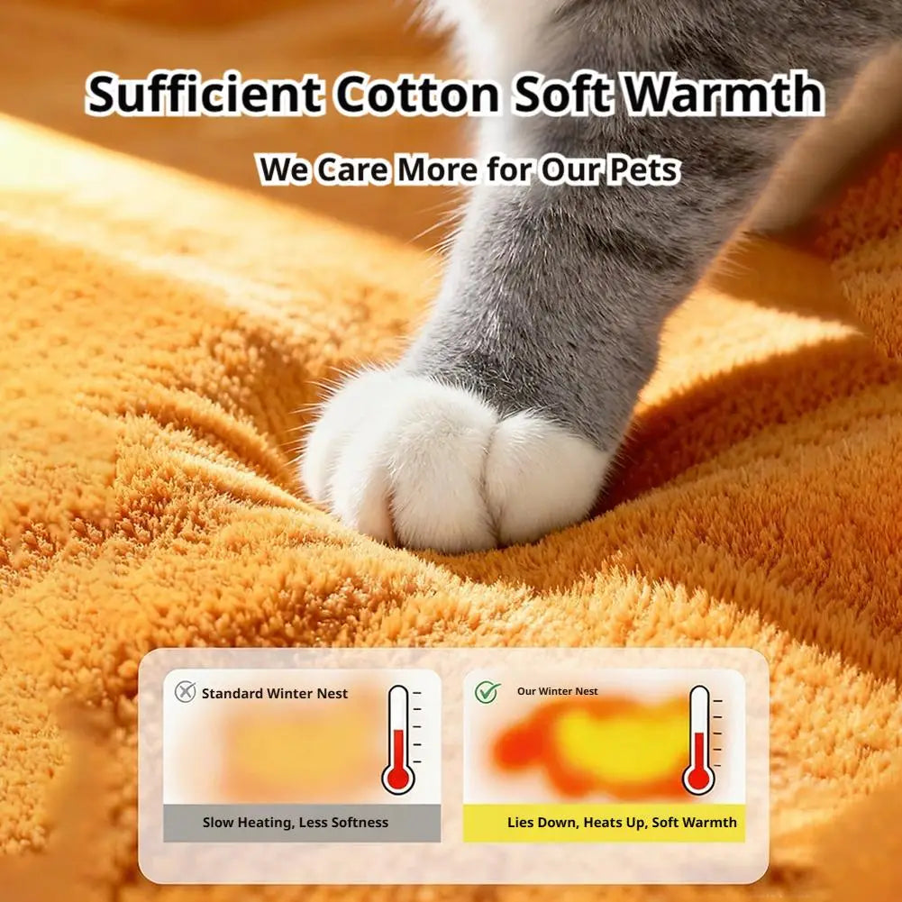 Orange plush cotton pet blanket on a warm orange pet bed cat cave measuring 33x32x30cm for comfortable use.