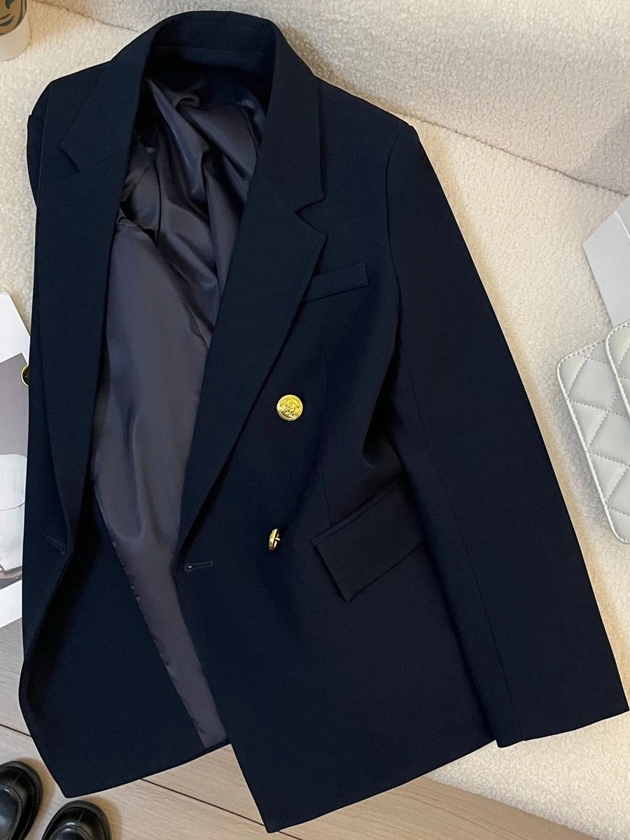 Navy Suit Jacket Blazers Women Spring Autumn New Jacket Luxury High-end Casual Fashion British Office Lady Suit Metallic Button