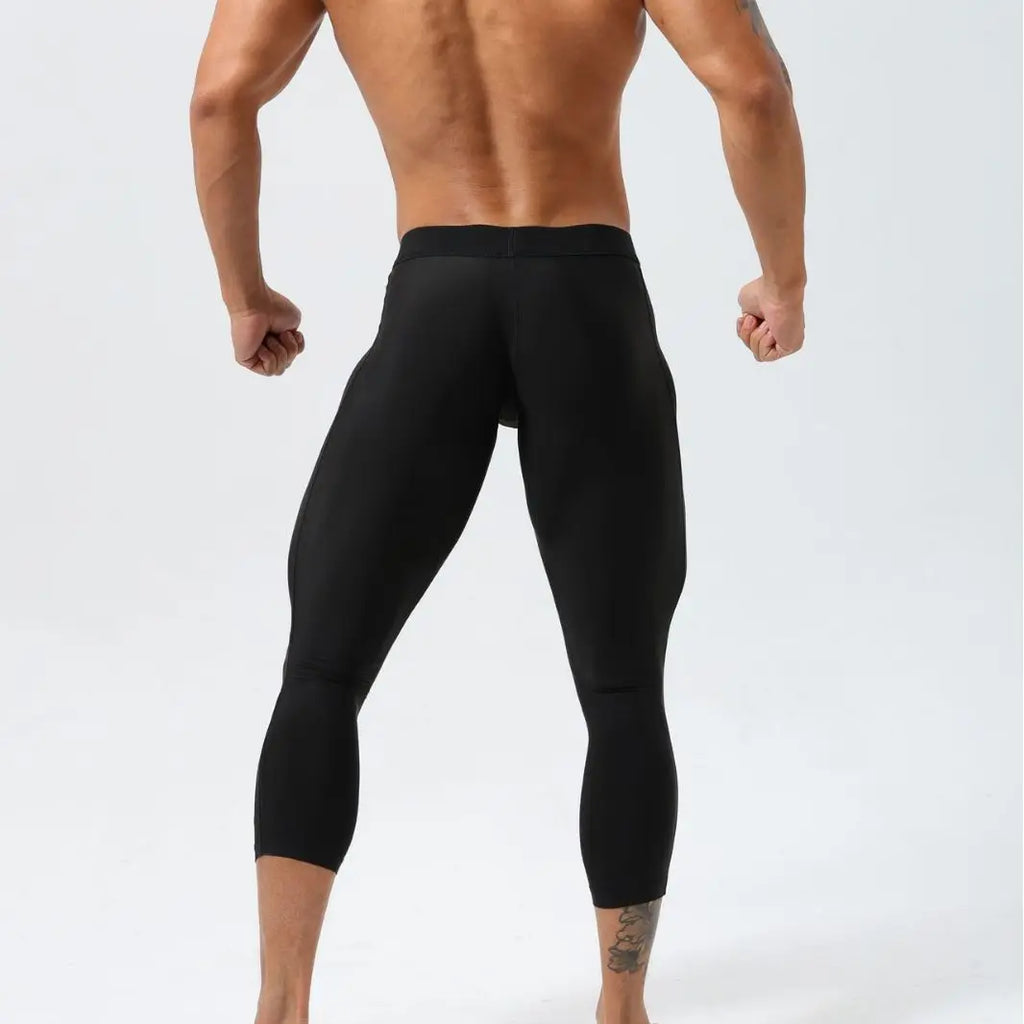 Men's High-Elastic Fitness Sports Pants Tight Seven-Foot Nylon Gym American Style Sportswear for Workout And Running
