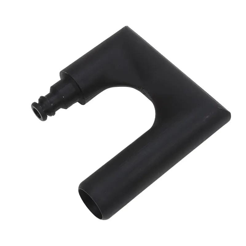 Black plastic u-shaped connector with threaded ends made from printed PLA polylactic acid for 3d printed pla garden hose nozzle.