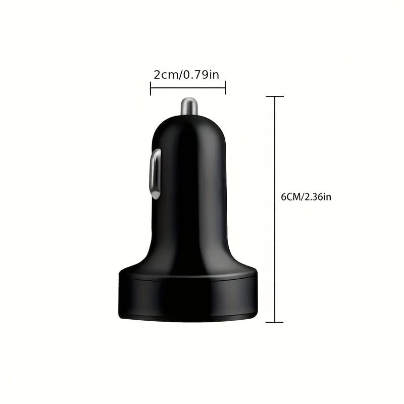 Black 6 port fast car charger with led display featuring a sleek glossy finish and two usb ports.
