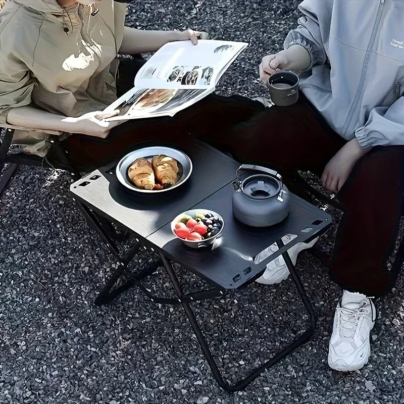 Folding outdoor camping table, portable picnic table, foldable compact travel, camping, and picnic table