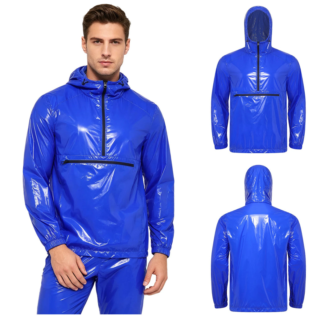 Men Waterproof Hooded Trench Jacket Long Sleeve Hood Outerwear Windbreaker Raincoat fo Hiking Fishing Biking Thermal Windbreaker