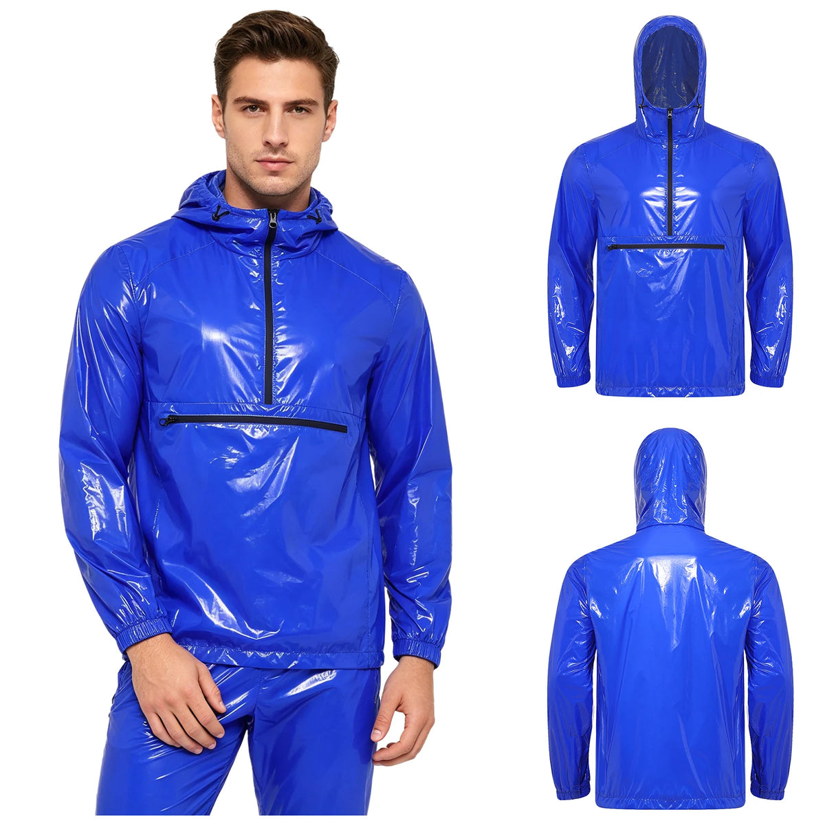 Men Waterproof Hooded Trench Jacket Long Sleeve Hood Outerwear Windbreaker Raincoat fo Hiking Fishing Biking Thermal Windbreaker