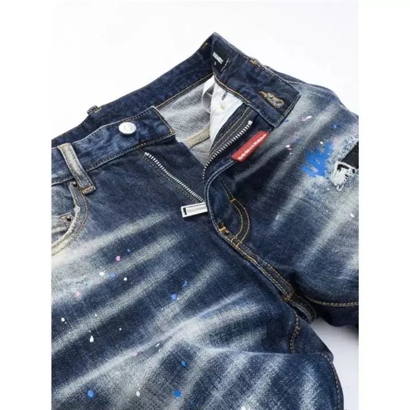 Autumn and Spring New Fashion Trend Retro Ripped Straight Leg Elastic Denim Pants for Men Casual Sports High Quality Jeans