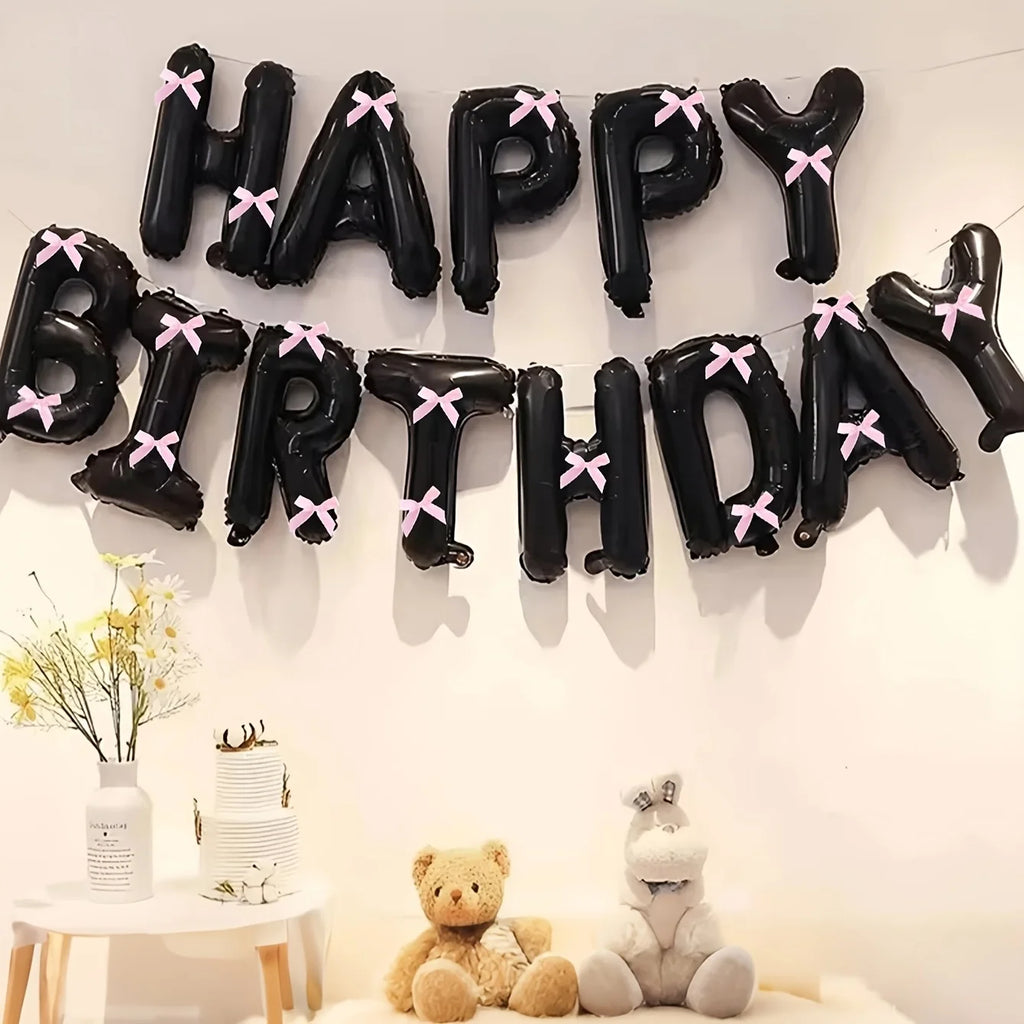1Set Black White Happy Birthday Pink Bow Balloon Set Birthday Party Decoration Baby Shower Globos Gift Supplies Letter