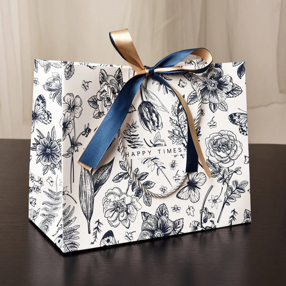 New Gift Bags Mother's Day Gift Wrapping Bags Floral Paper Bags Tote Bags Birthday Paper Bags Premium Gift Bags with Ribbon