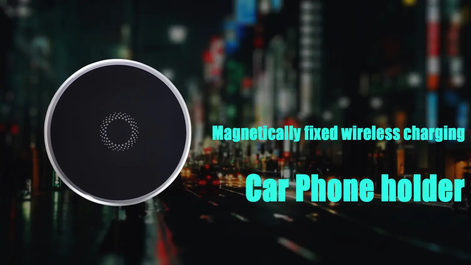 Le support de téléphone Ford F150 avec montage de charge sans fil est un coussin circulaire noir de charge sans fil, avec une bordure métallique argentée et un motif circulaire centré, conçu pour la charge magnétique dans les véhicules.