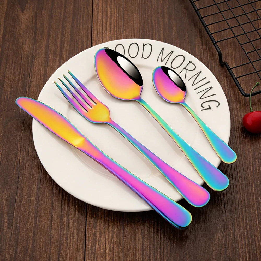 16Pcs Tableware Dinnerware Set Golden Cutlery Set Stainless Steel Fork Knife Teaspoon Dinner Silverware Kitchen Flatware Set