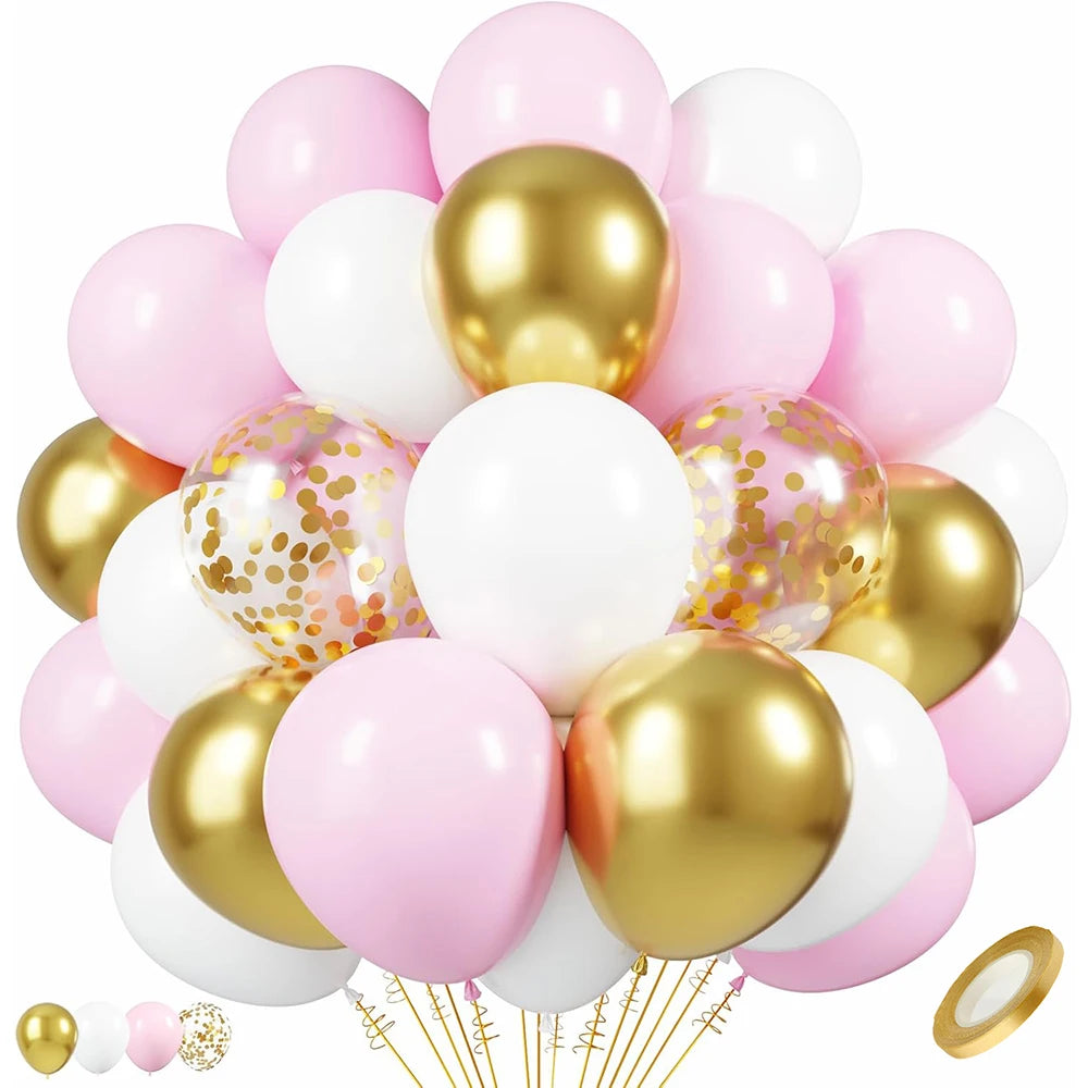 Baby Pink Balloons Set Pastel Pink White Metal Gold Confetti Balloon Baby Shower Gender Reveal Birthday Party Decorations Globos