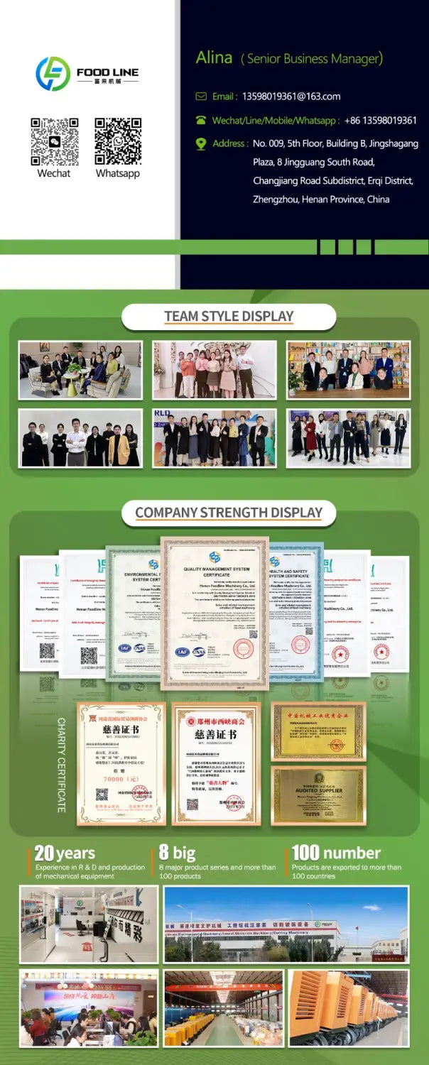 Green business brochure for a custom teardrop travel trailer fully equipped camper featuring team photos company certificates and factory images.